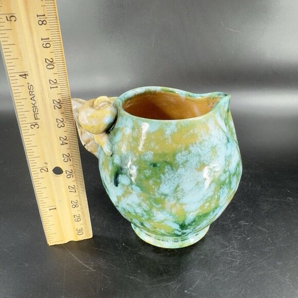 Vintage Hand Made Italian Pottery Small Pitcher Creamer Made Italy Leaf Handle - Picture 7 of 16